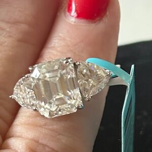 Luxury Moissanite Diamond Asscher cut 3 stone 7.40 CTW Ring size 10 Retail $2369